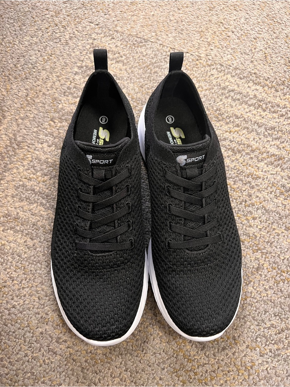 Skechers Womans Black Knit Slip-On Sneakers with White Sole